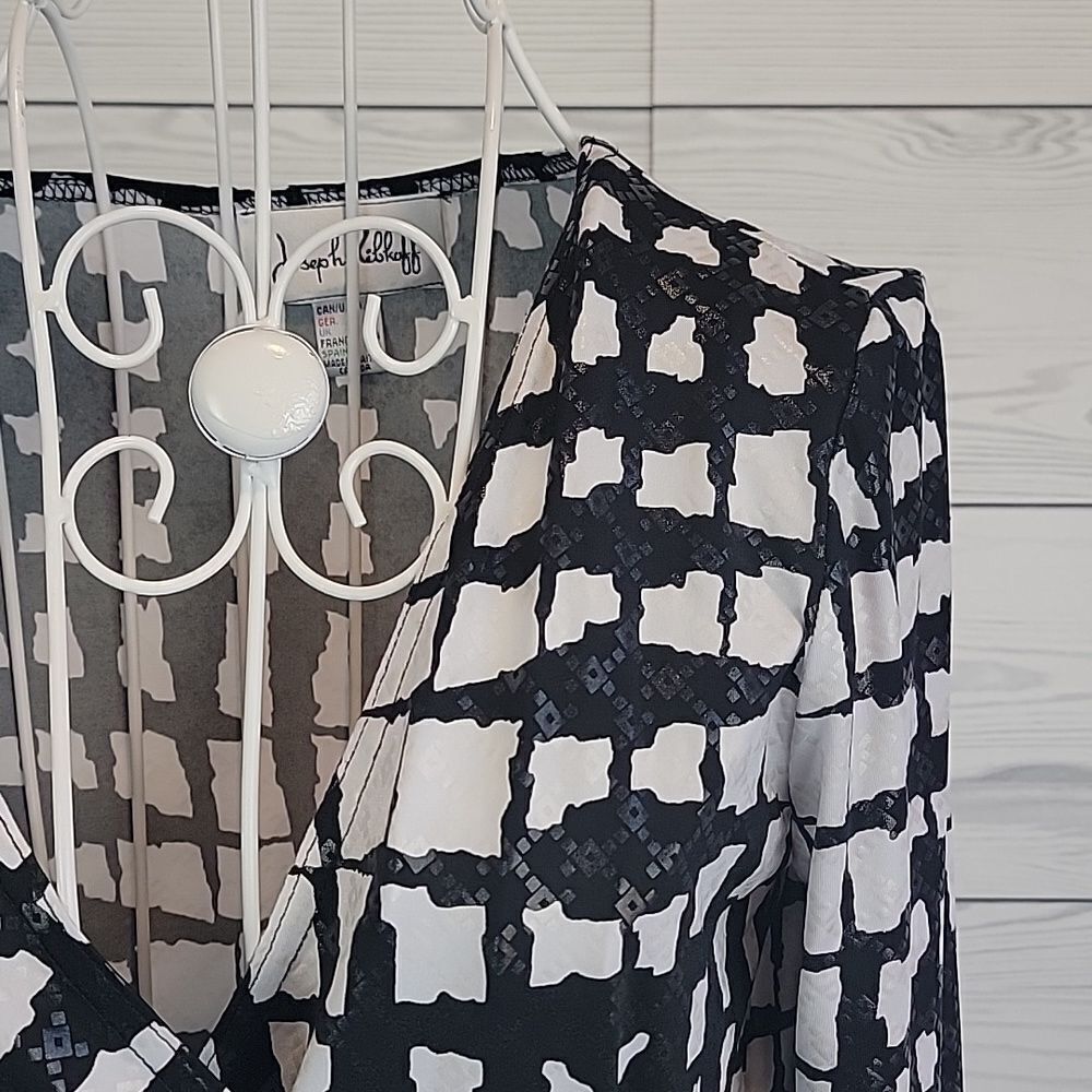 Joseph Ribkoff black and white geo print faux wrap midi dress Women's Size 4 - Picture 4 of 11